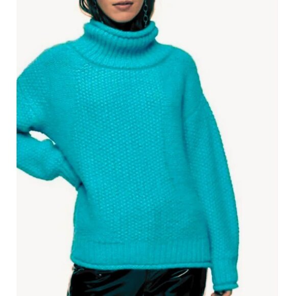TOPSHOP Turquoise Roll Neck Sweater 8-10 - Picture 1 of 10